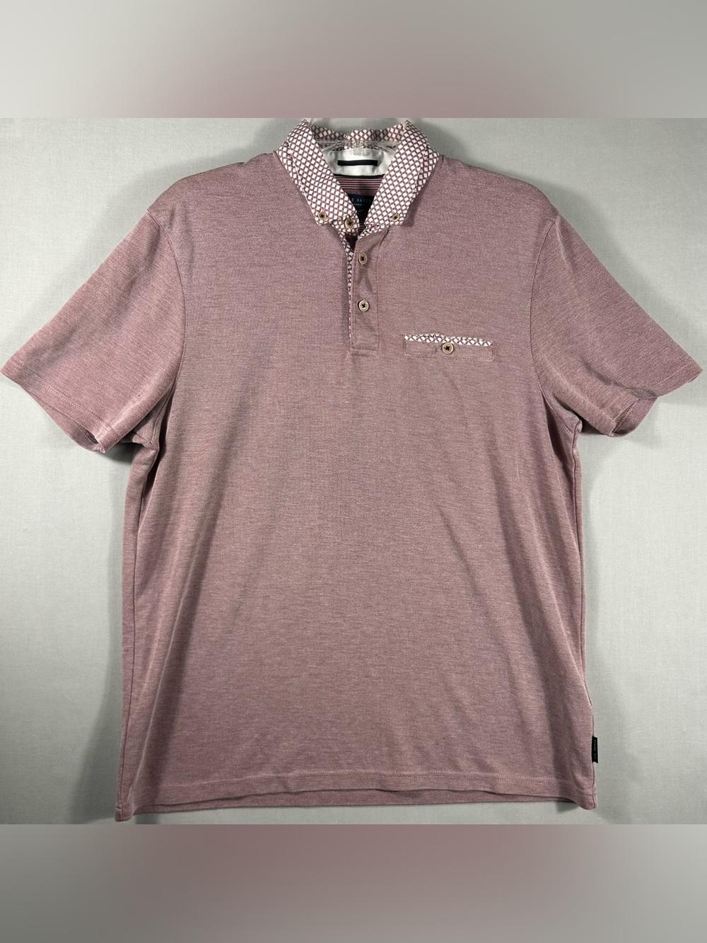 Ted Baker Polo Men's XL Burgundy Red Short Sleeve Patterned Collar